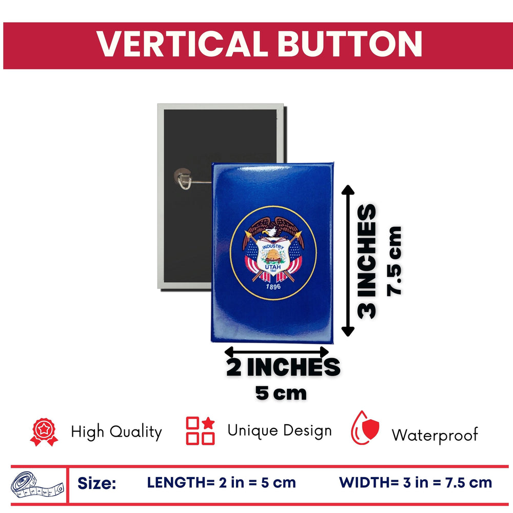 Vertical Button - State Flag Utah - USA