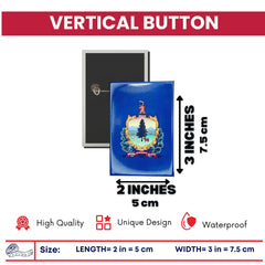 Vertical Button - State Flag Vermont - USA