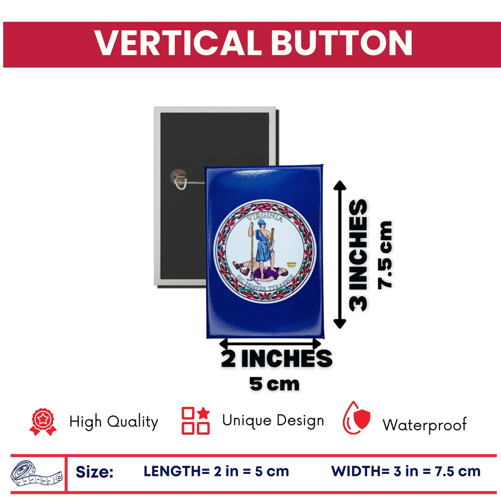 Vertical Button - State Flag Virginia - USA