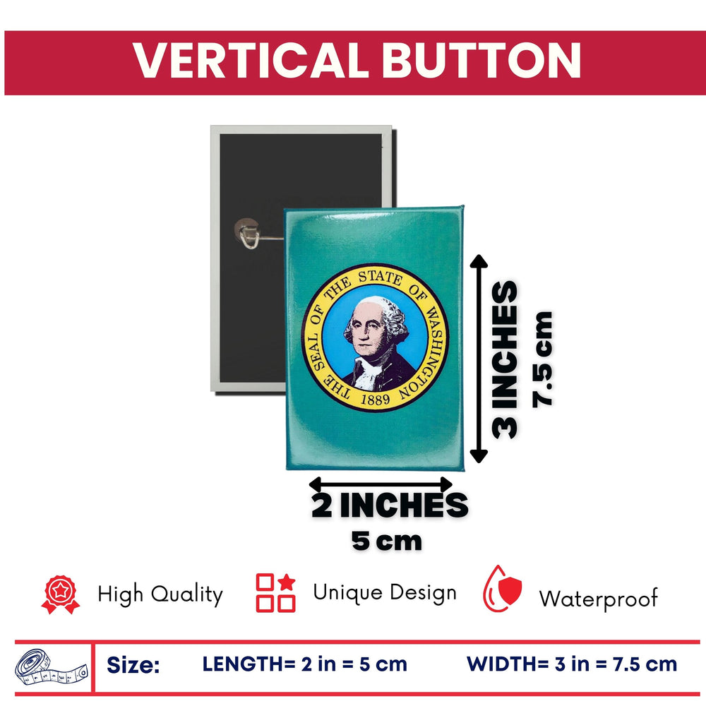 Vertical Button - State Flag Washington - USA