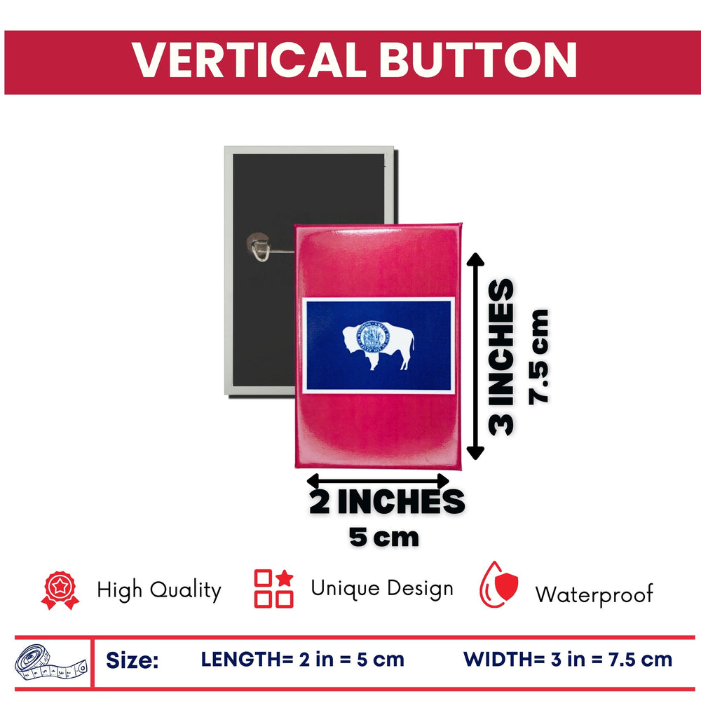 Vertical Button - State Flag Wyoming - USA