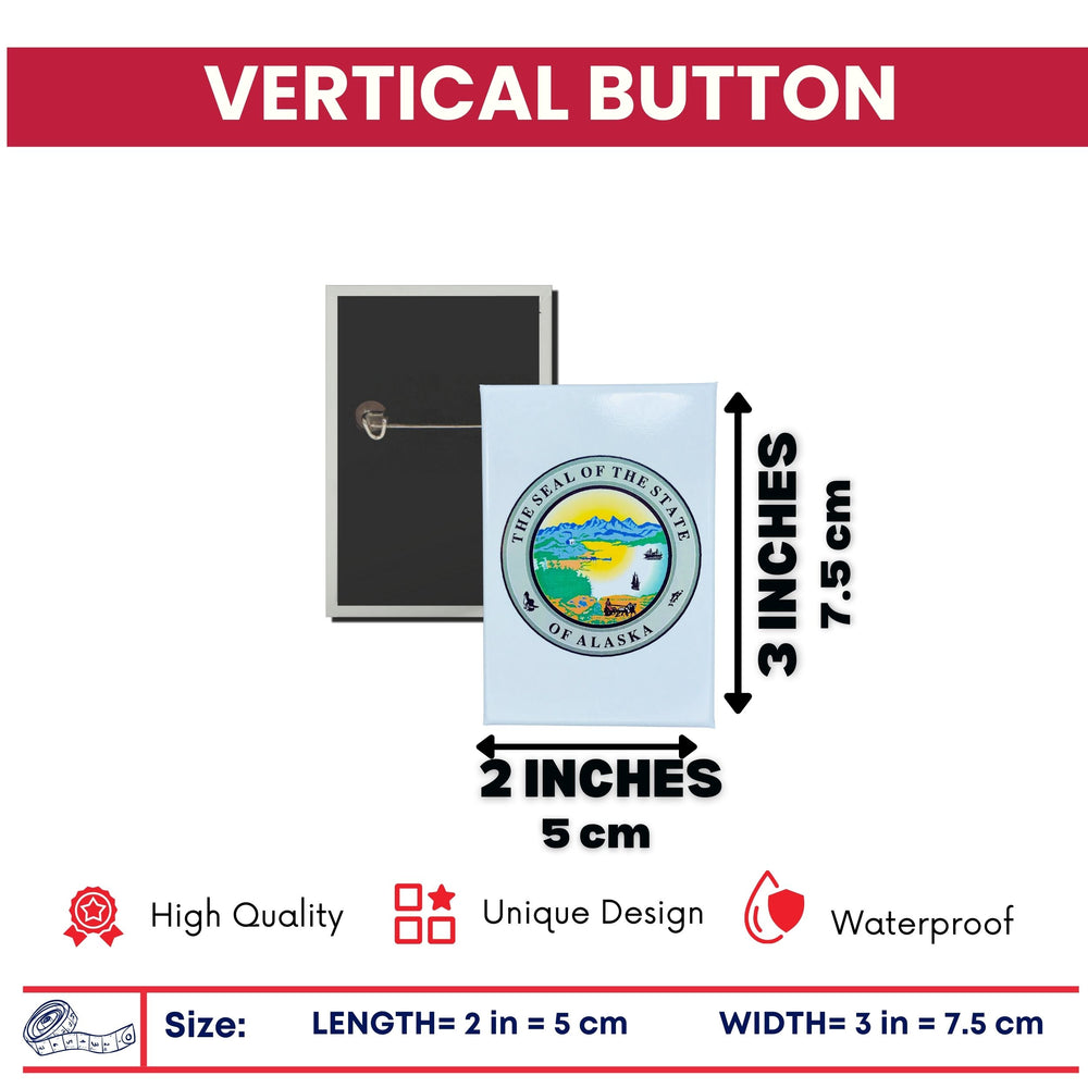 Vertical Button - State Seal Alaska - USA