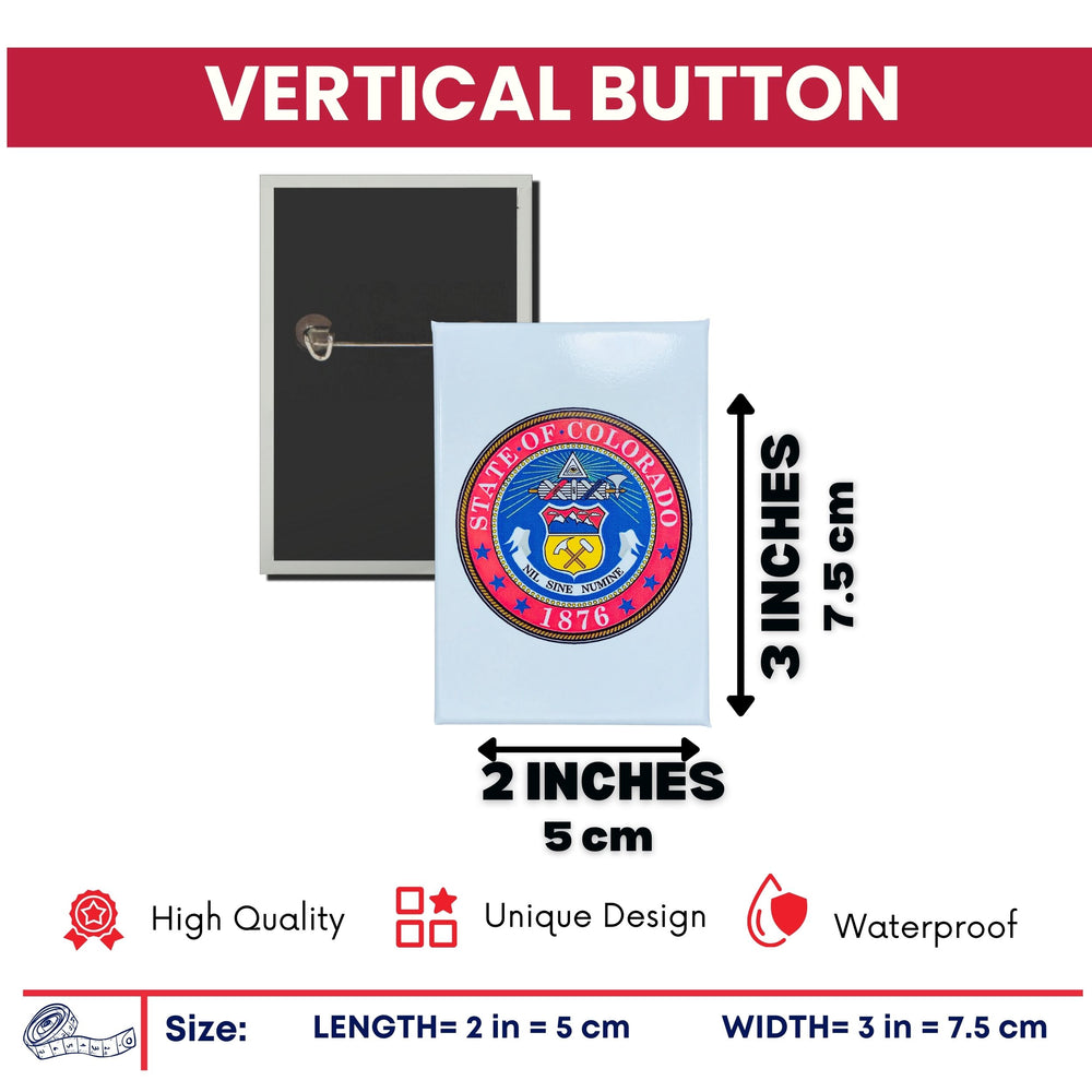 Vertical Button - State Seal Colorado - USA