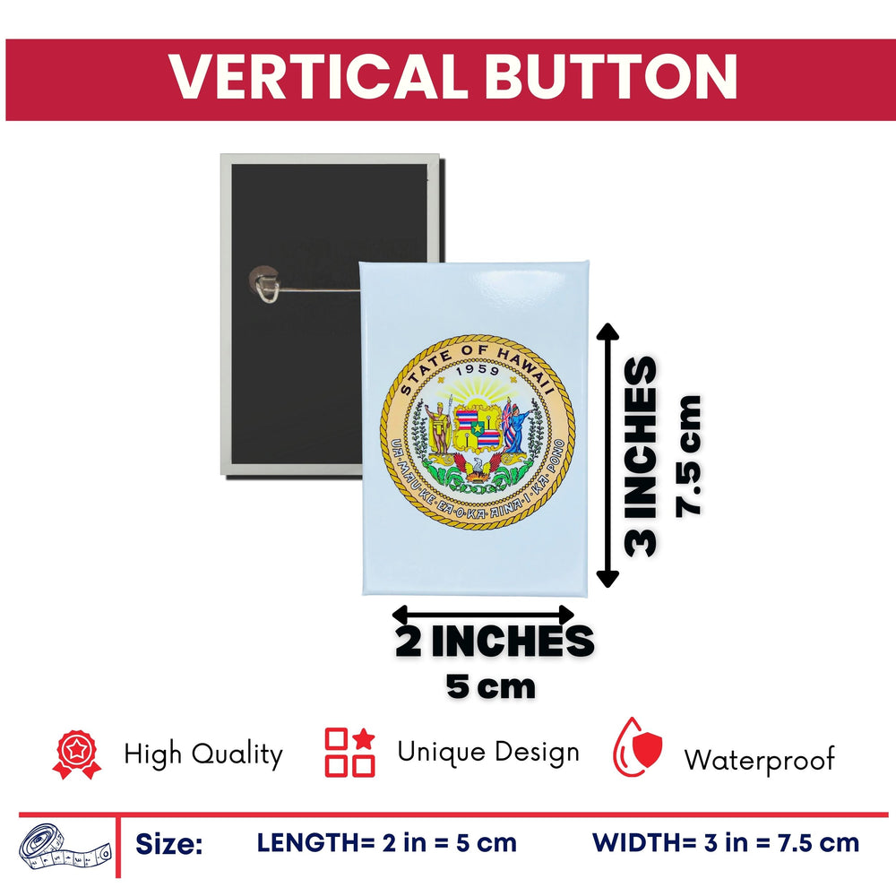 Vertical Button - State Seal Hawaii - USA