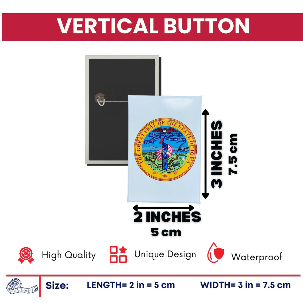 Vertical Button - State Seal Iowa - USA