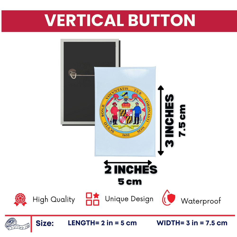 Vertical Button - State Seal Maine - USA