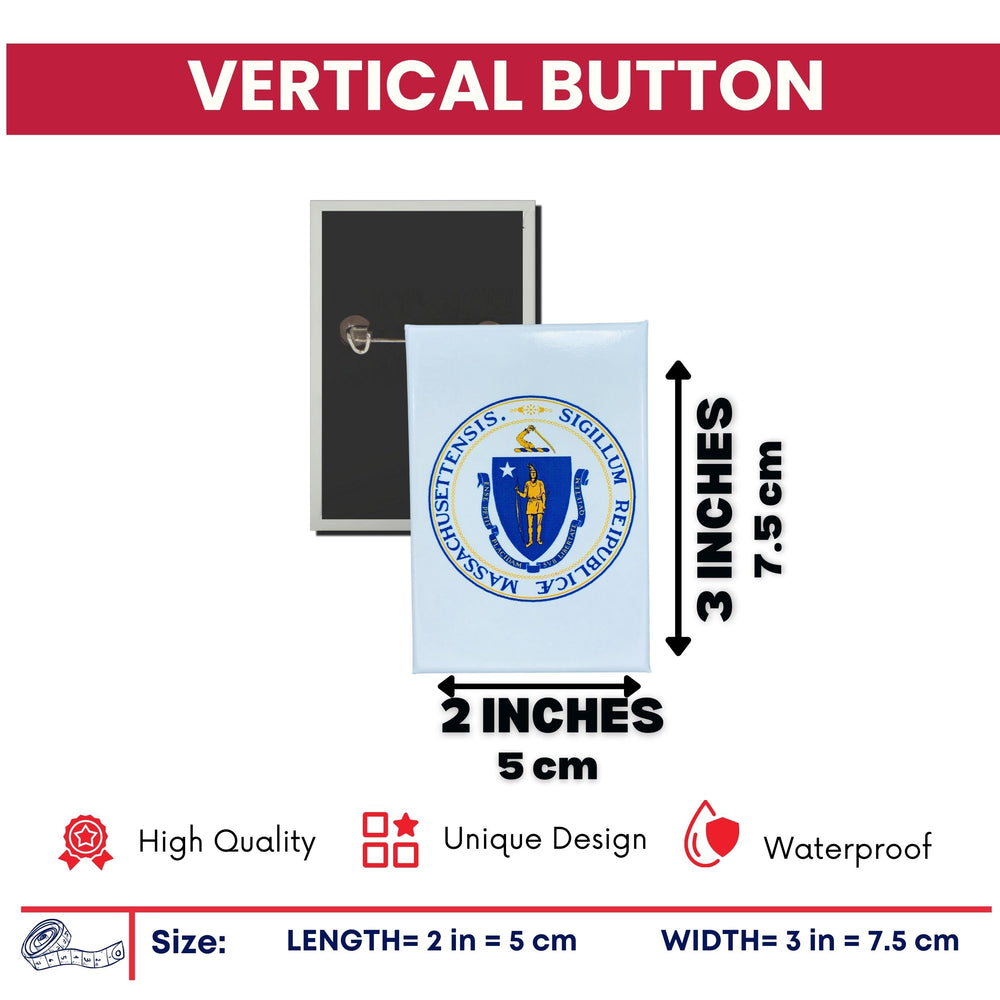 Vertical Button - State Seal Massachusetts - USA