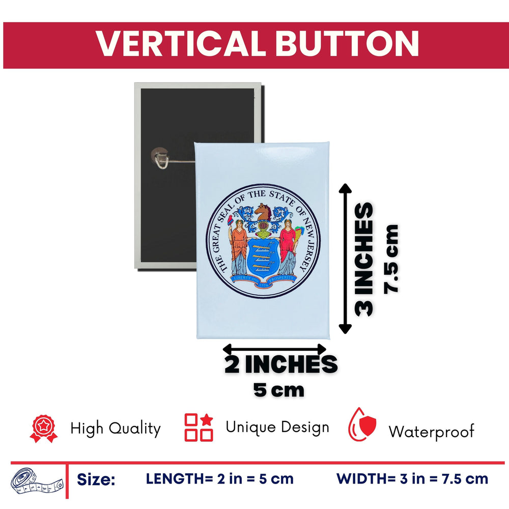 Vertical Button - State Seal New Jersey - USA