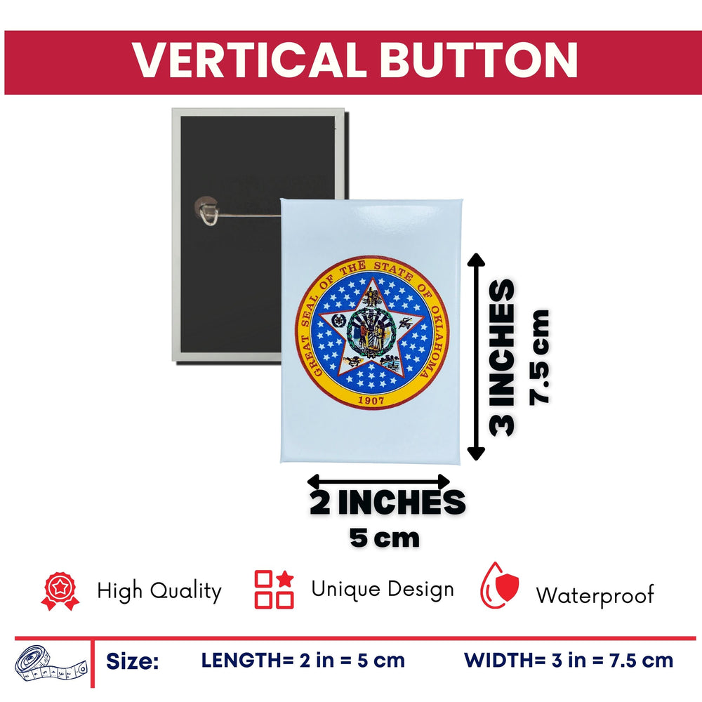 Vertical Button - State Seal Oklahoma - USA