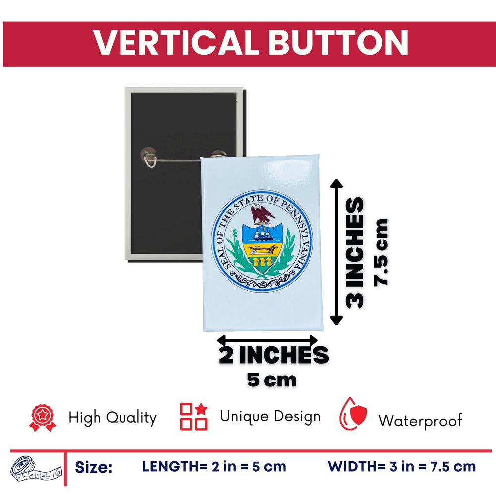Vertical Button - State Seal Pennsylvania - USA