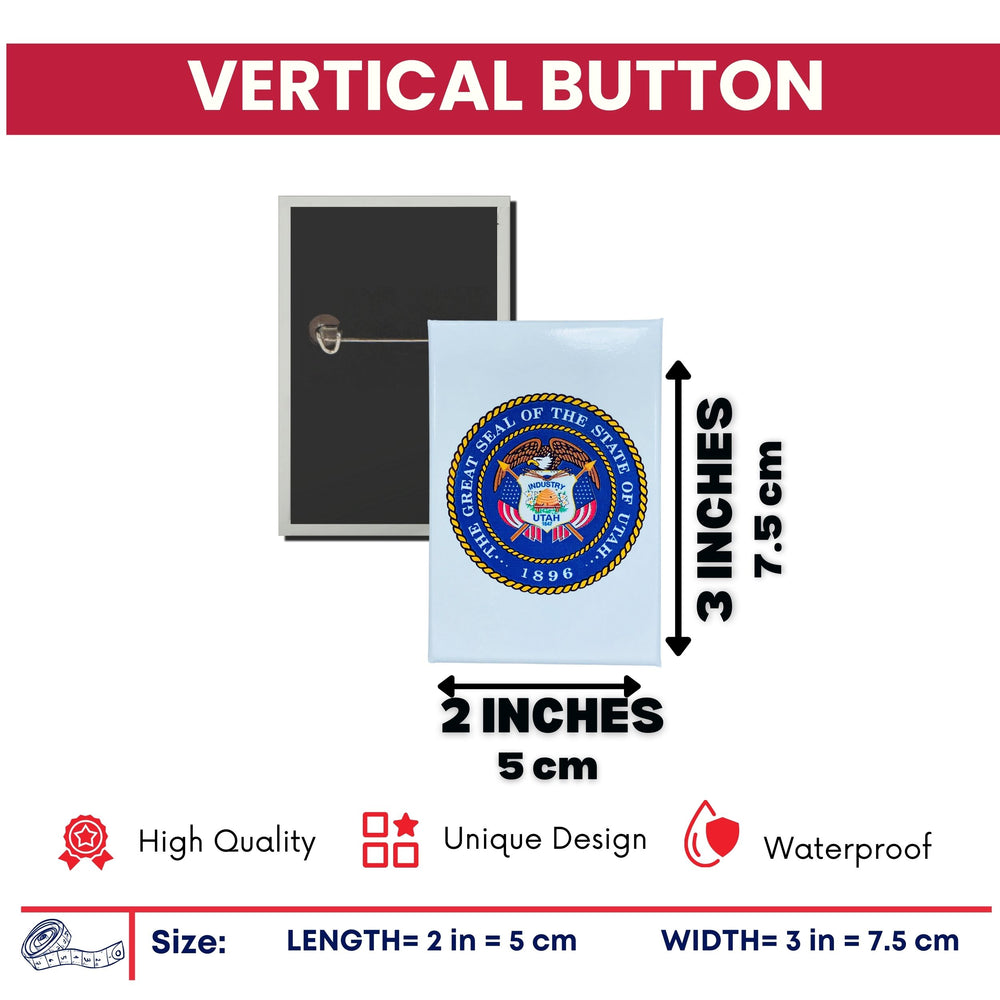 Vertical Button - State Seal Utah - USA