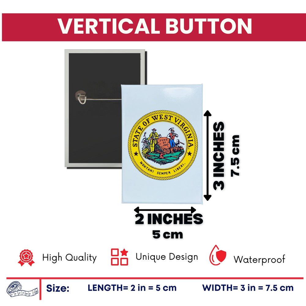 Vertical Button - State Seal West Virginia - USA