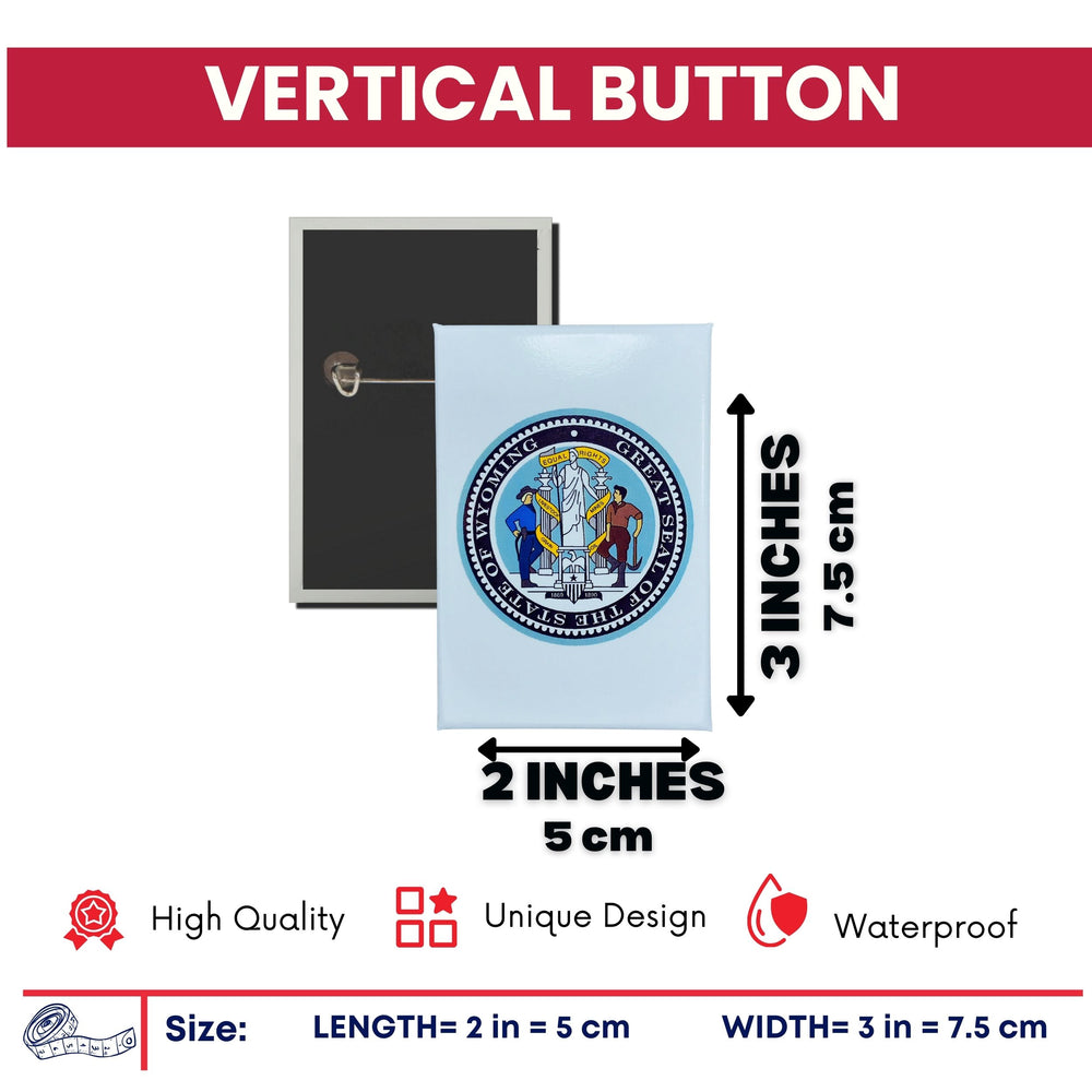 Vertical Button - State Seal Wyoming - USA