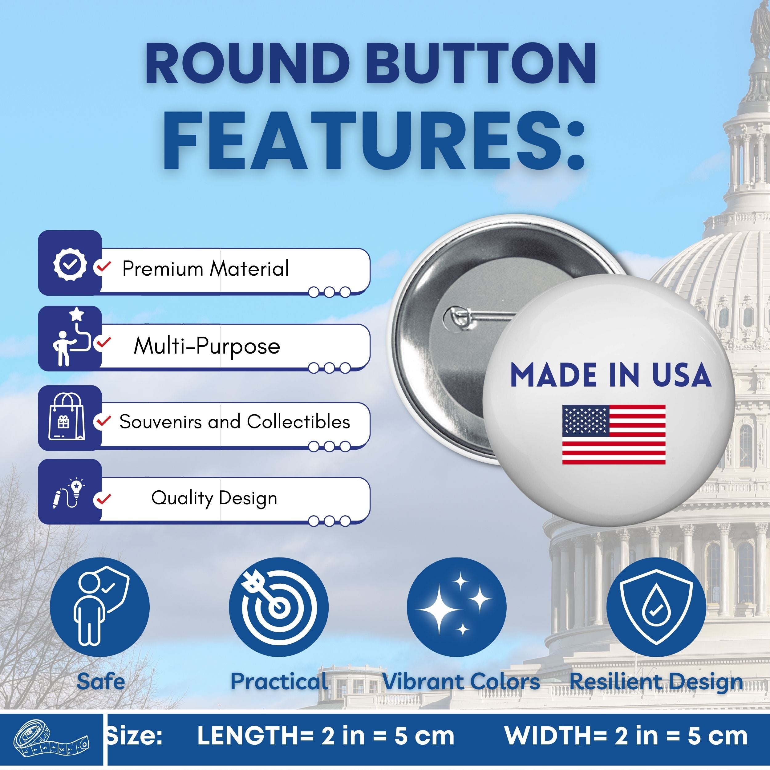 Round Button - State Flag Rhode Island - USA