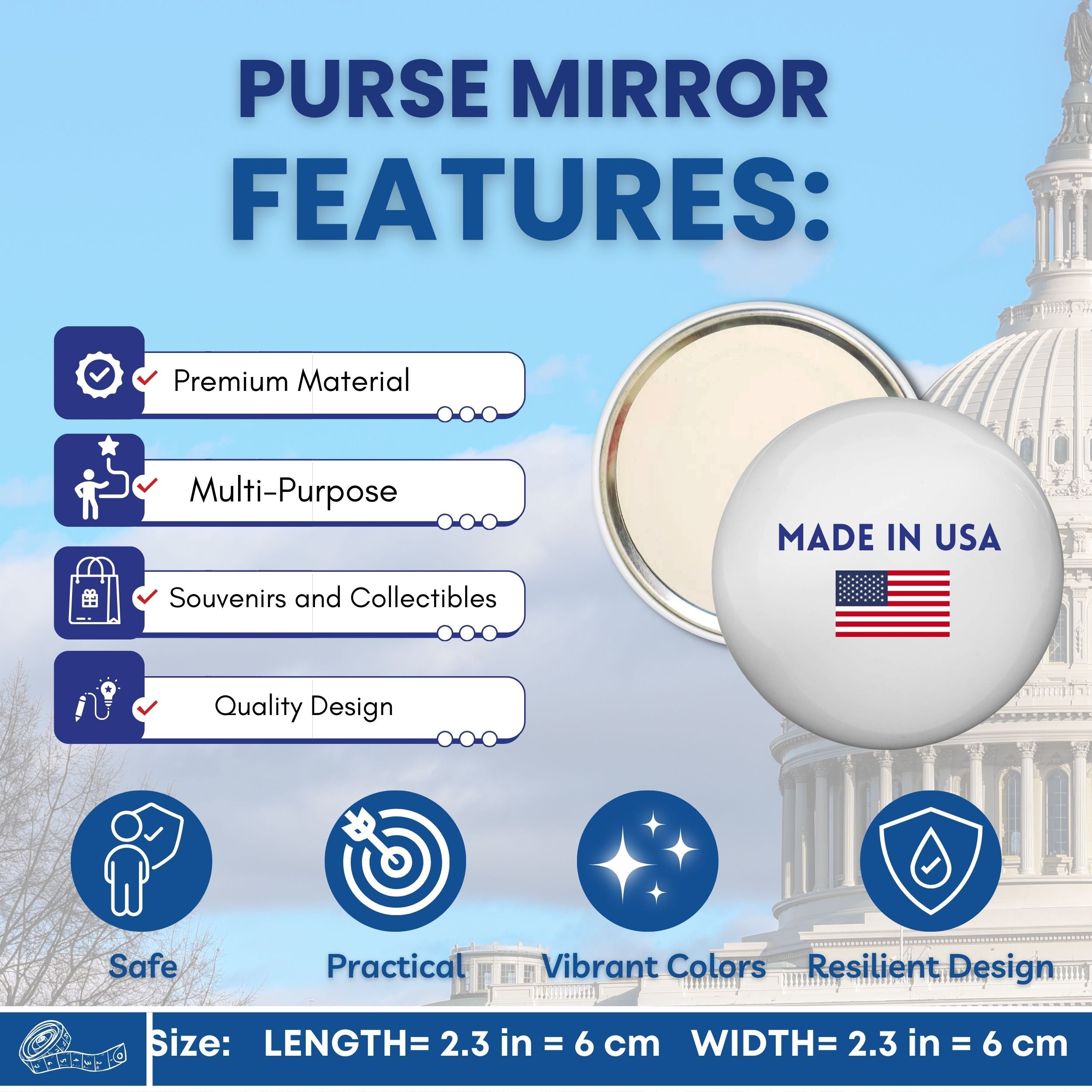 Purse Mirror - State Seal Massachusetts - USA