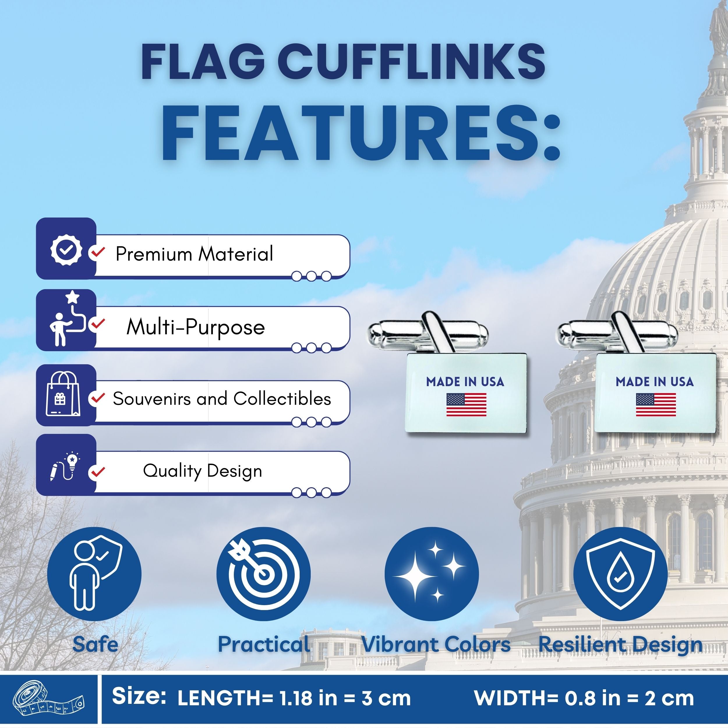 Cufflinks - State Flag Wisconsin - USA