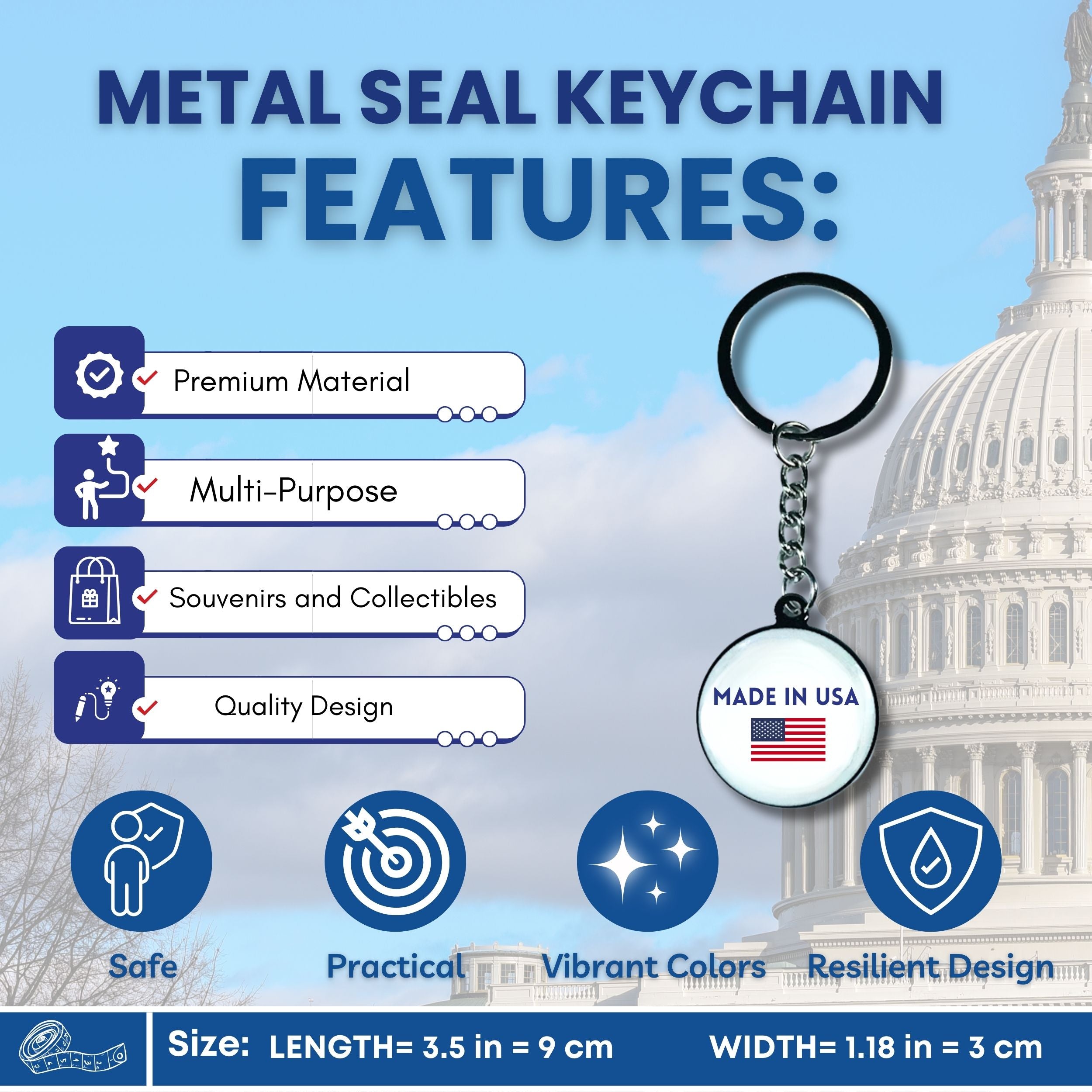 Metal Keychain - State Seal Maine - USA