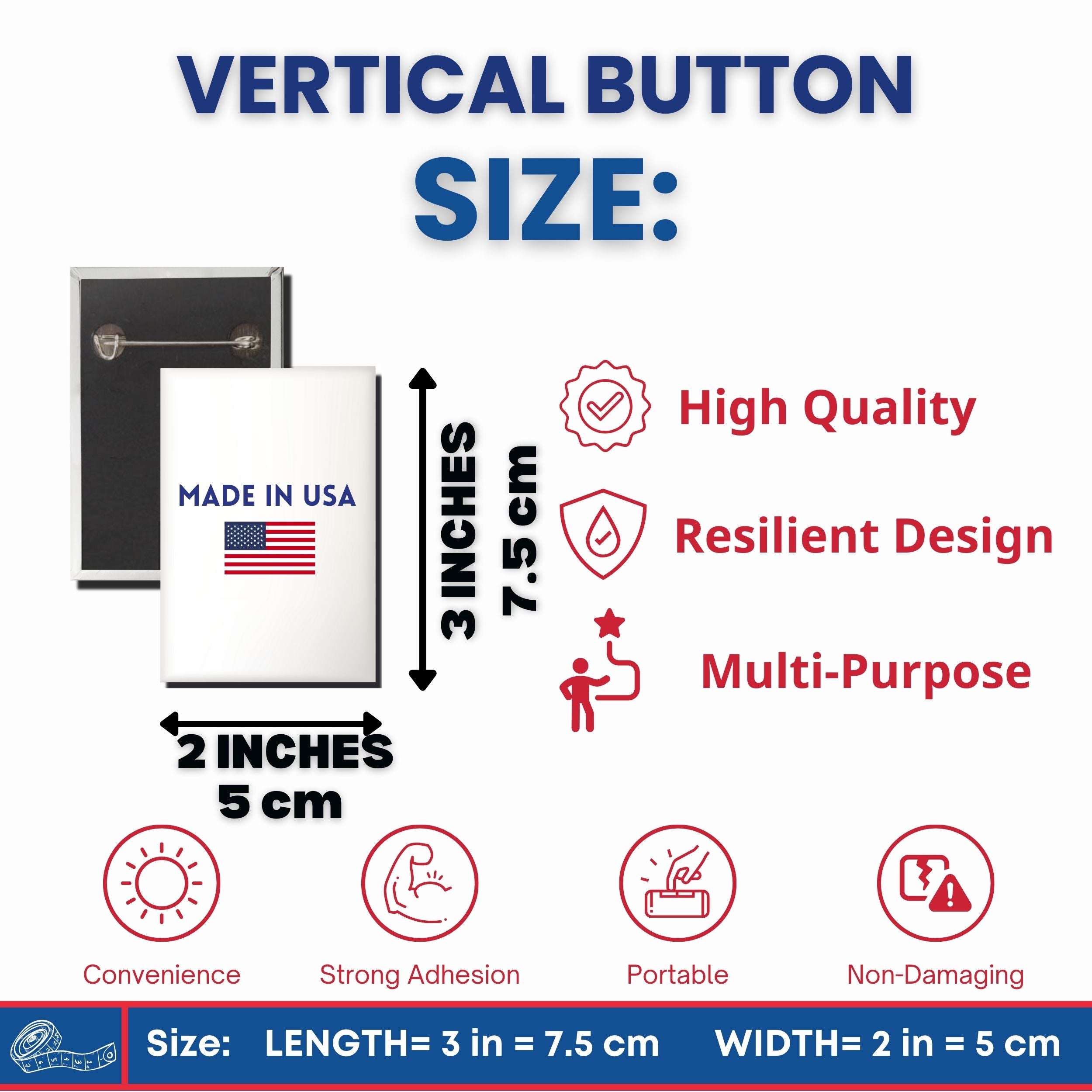 Vertical Button - State Flag Michigan - USA
