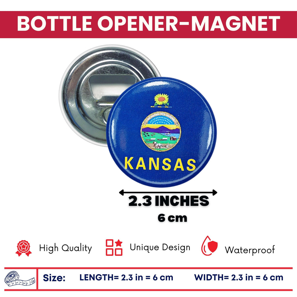 Bottle Opener-Magnet - State Flag Kansas - USA