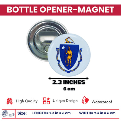 Bottle Opener-Magnet - State Flag Massachusetts - USA