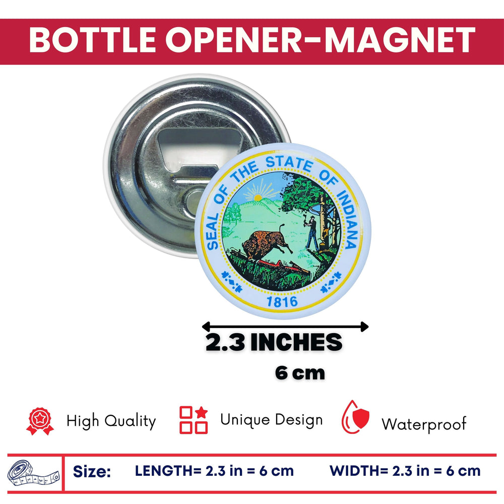 Bottle Opener - Magnet - State Seal Indiana - USA