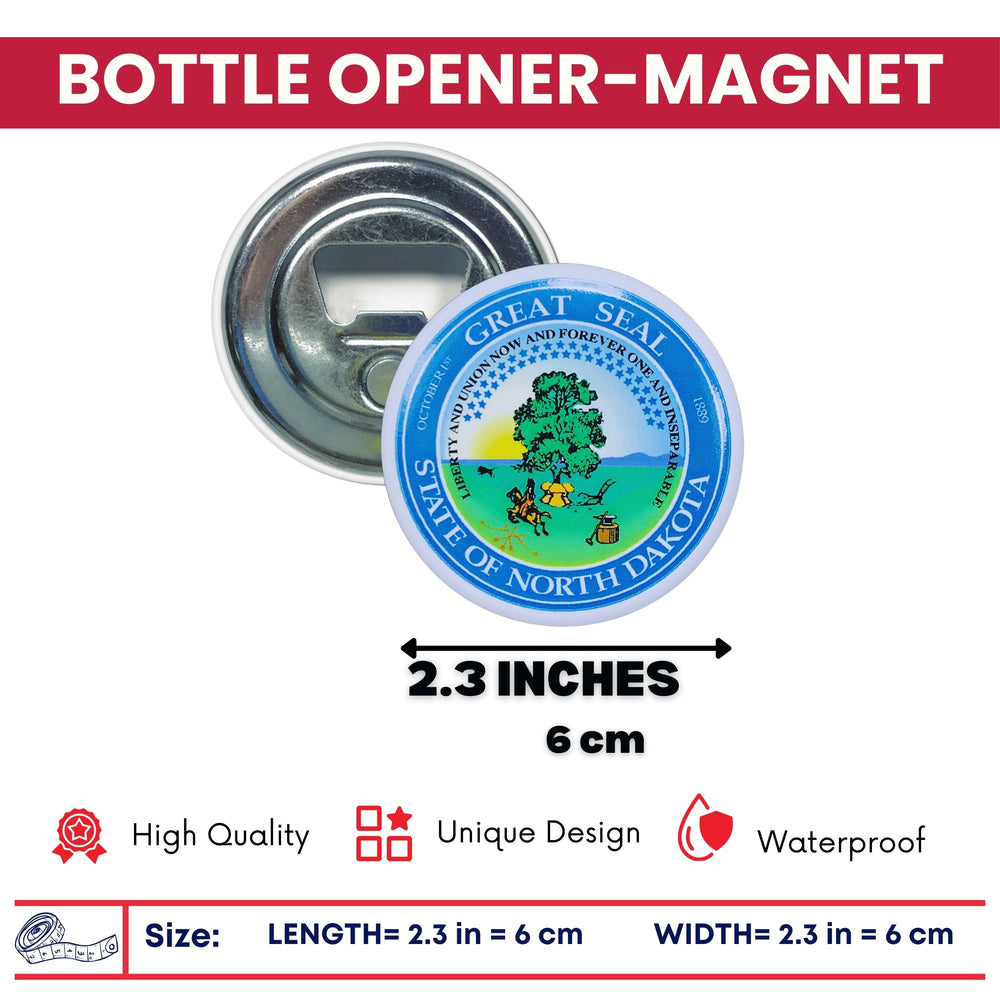 Bottle Opener - Magnet - State Seal North Dakota - USA