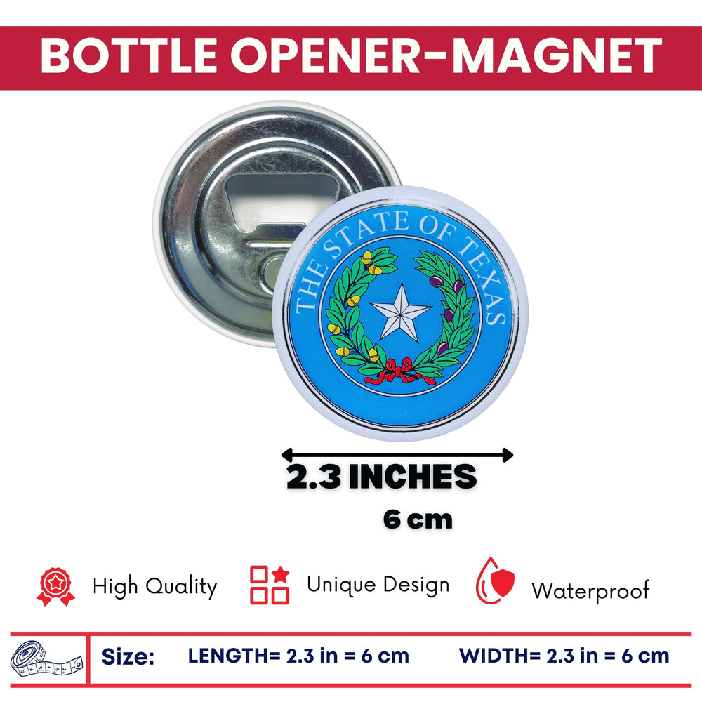 Bottle Opener - Magnet - State Seal Texas - USA