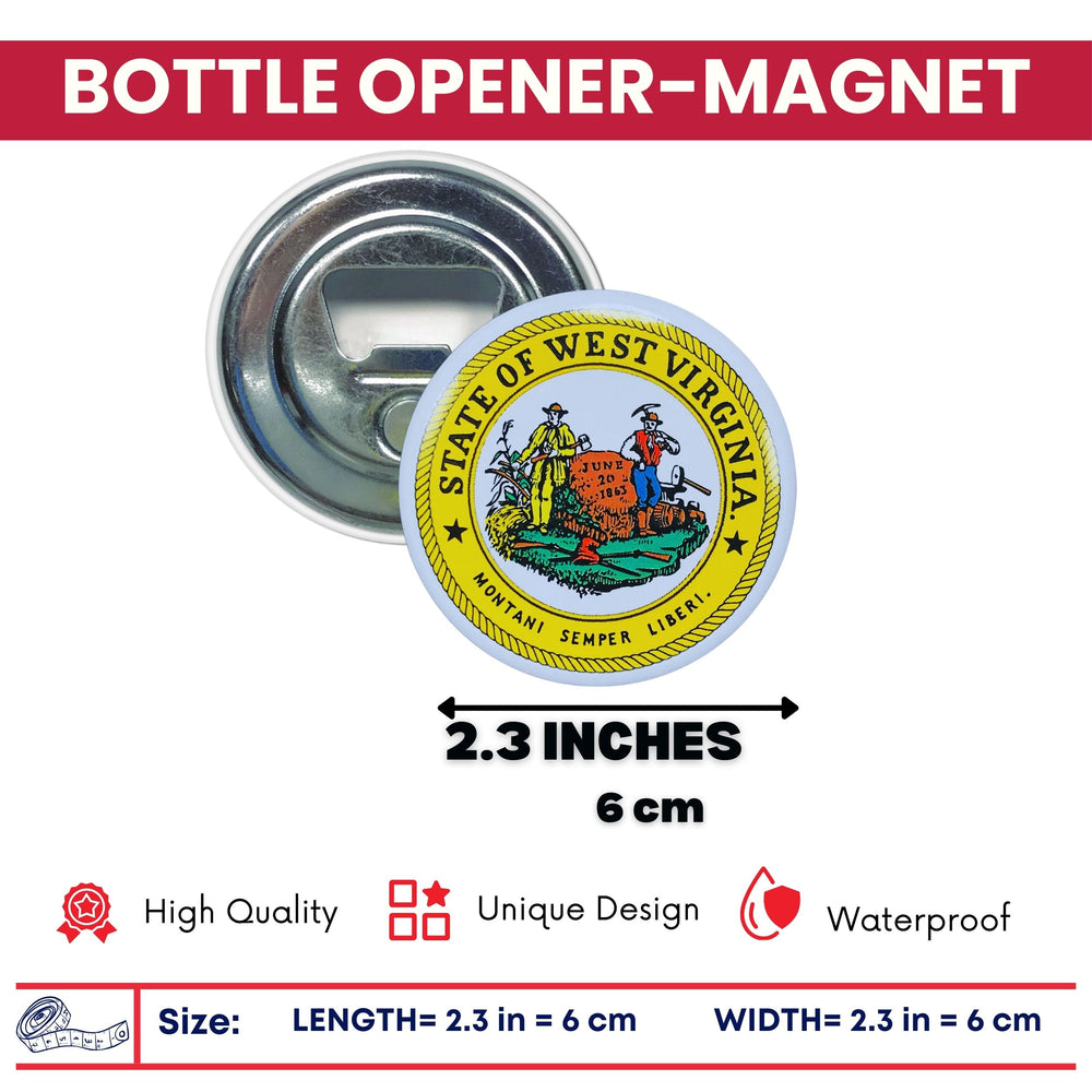 Bottle Opener - Magnet - State Seal West Virginia - USA