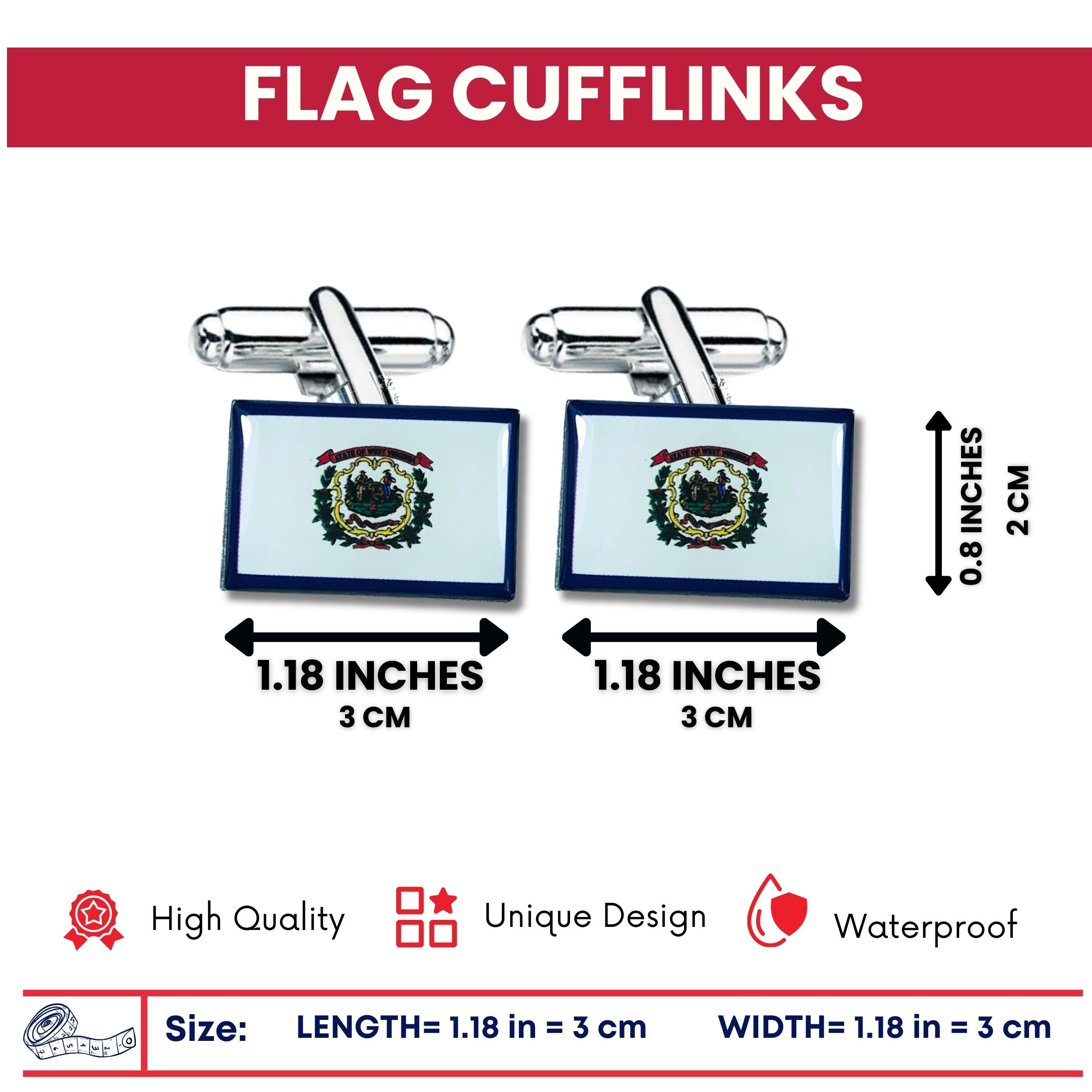 Cufflinks - State Flag West Virginia - USA
