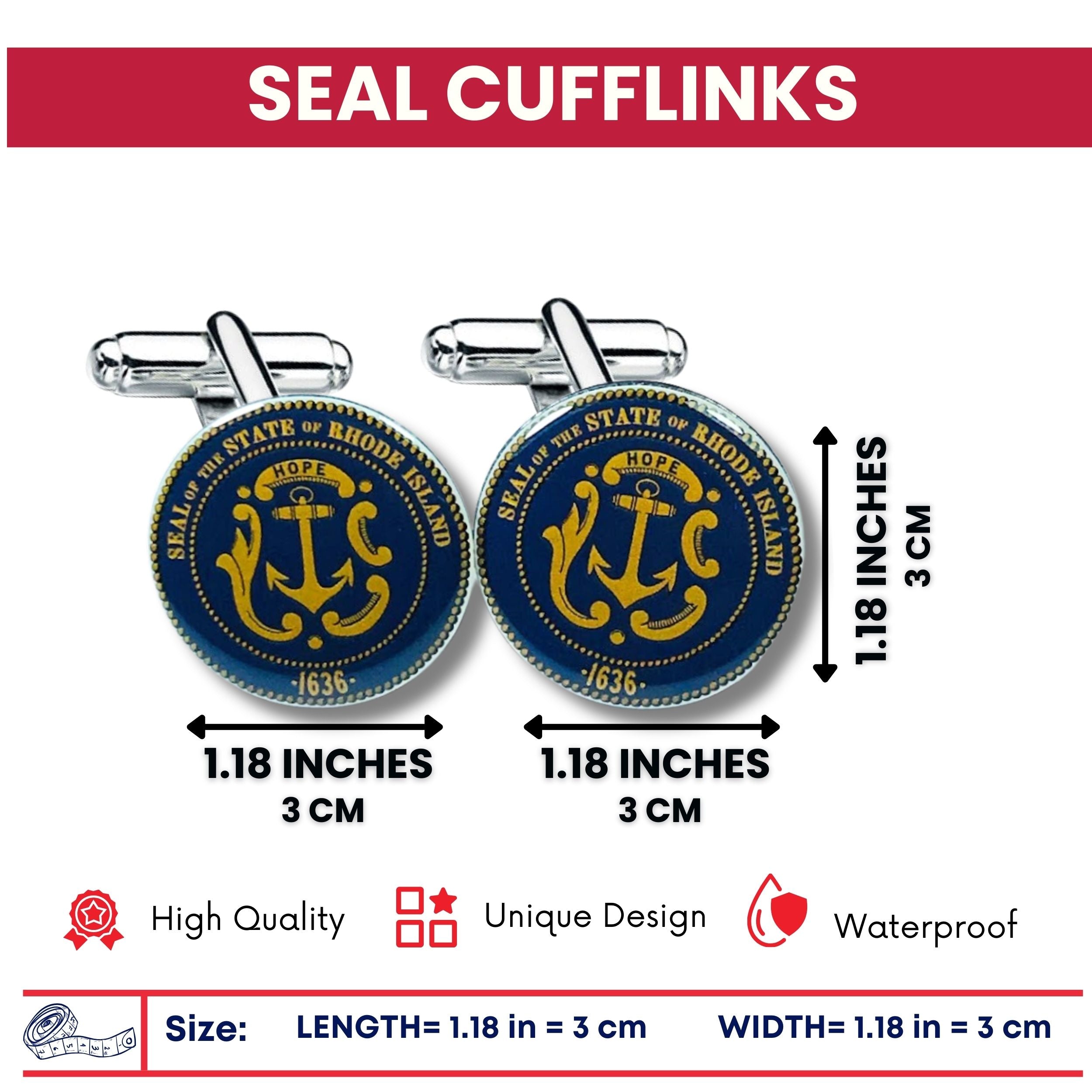 Cufflinks - State Seal Rhode Island - USA