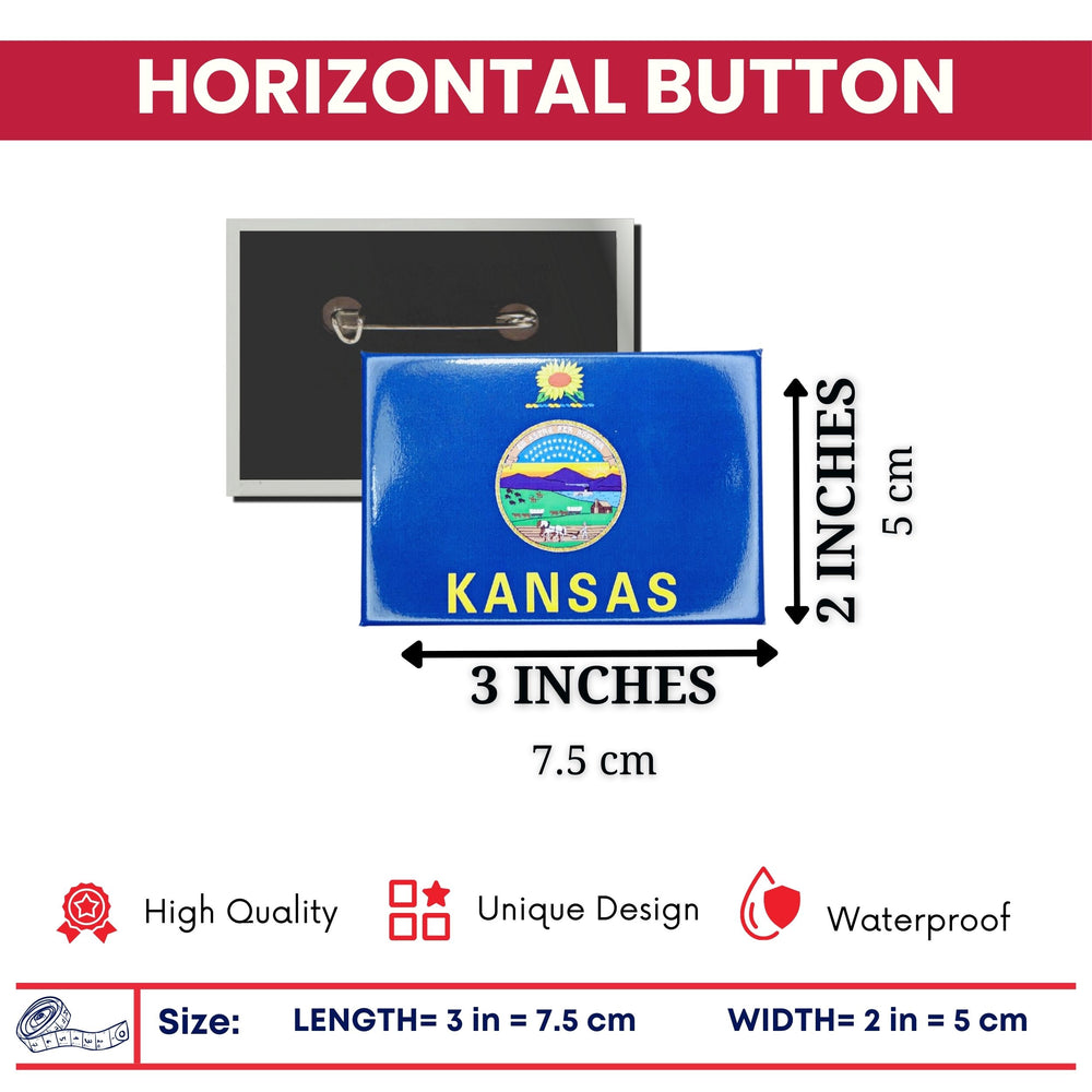 Horizontal Button - State Flag Kansas - USA
