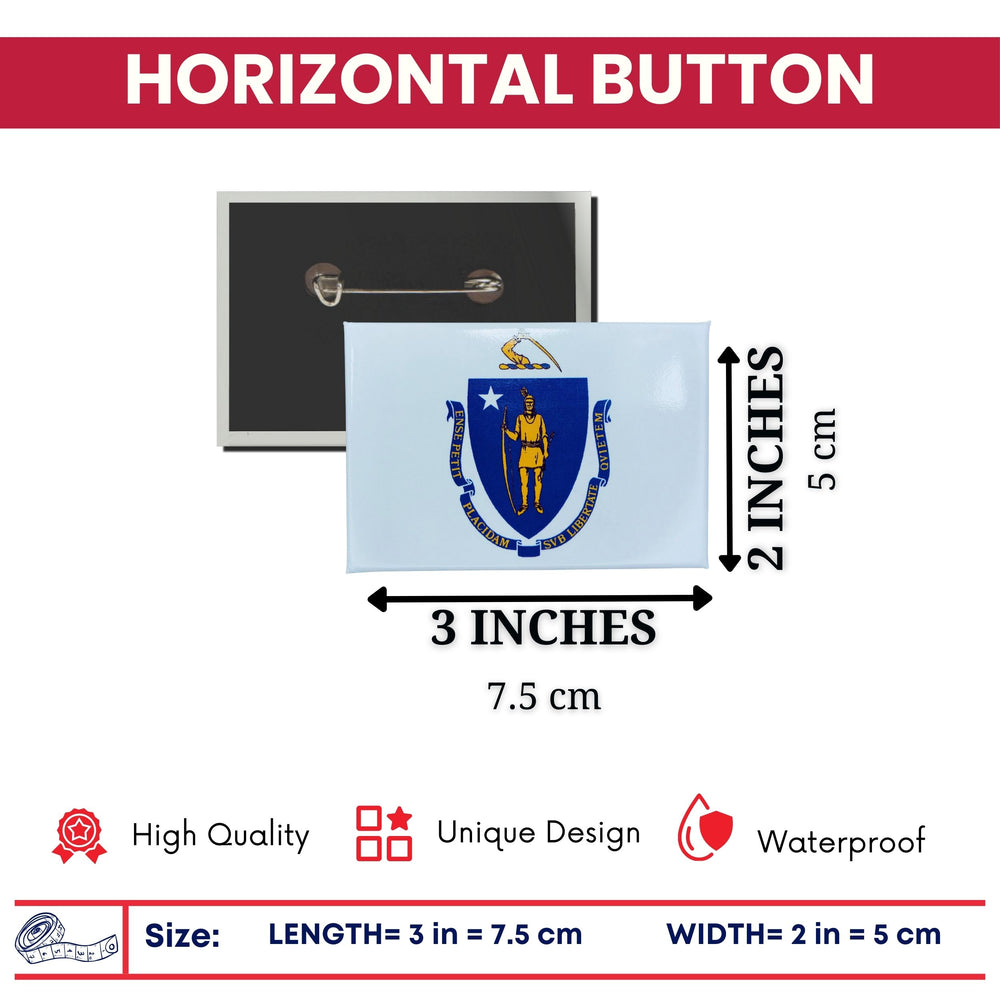Horizontal Button - State Flag Massachusetts - USA
