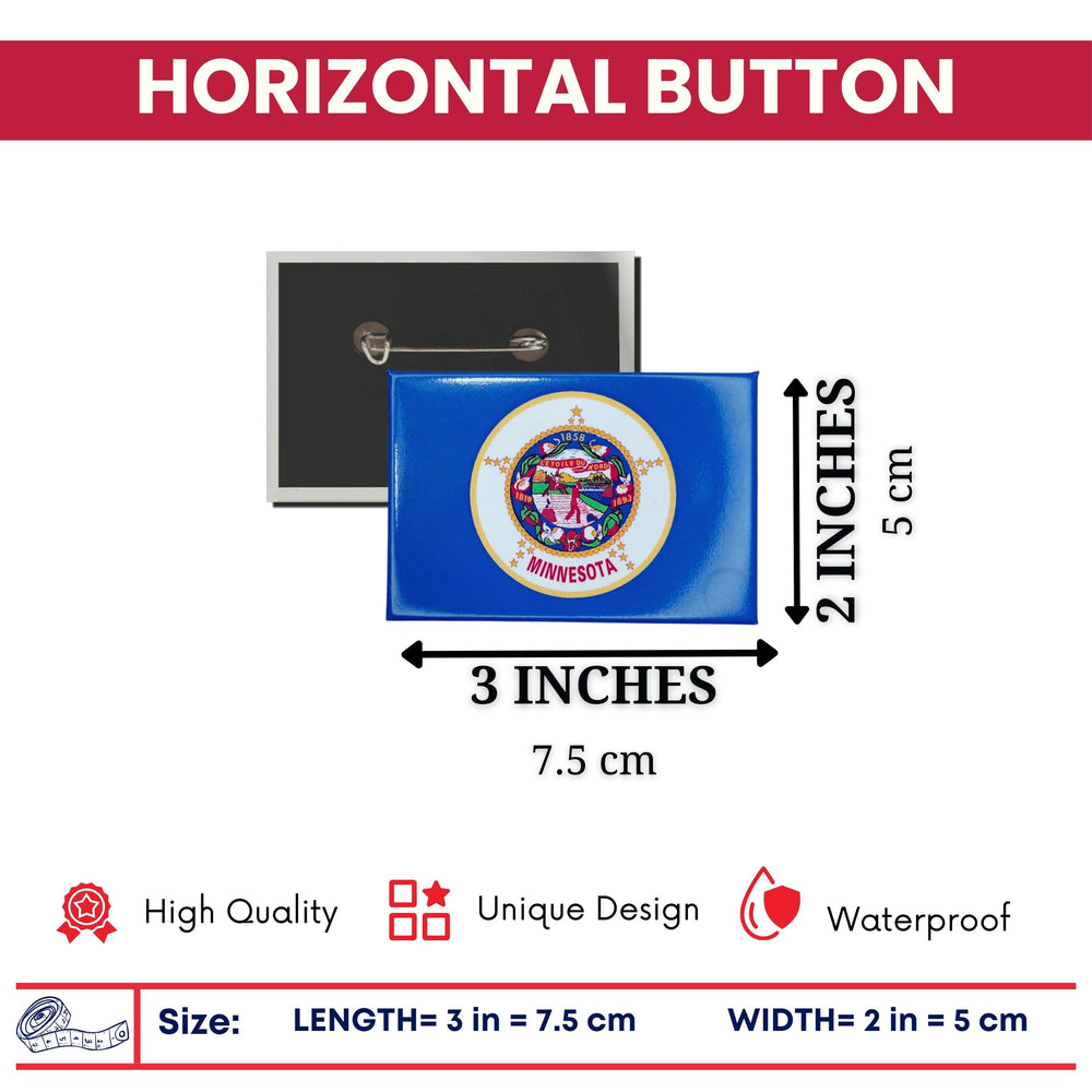 Horizontal Button - State Flag Minnesota - USA