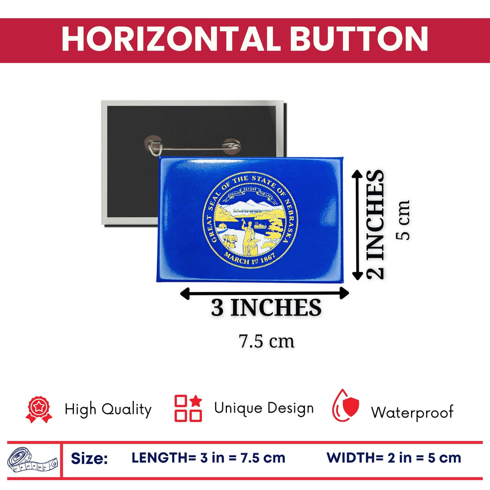 Horizontal Button - State Flag Nebraska - USA