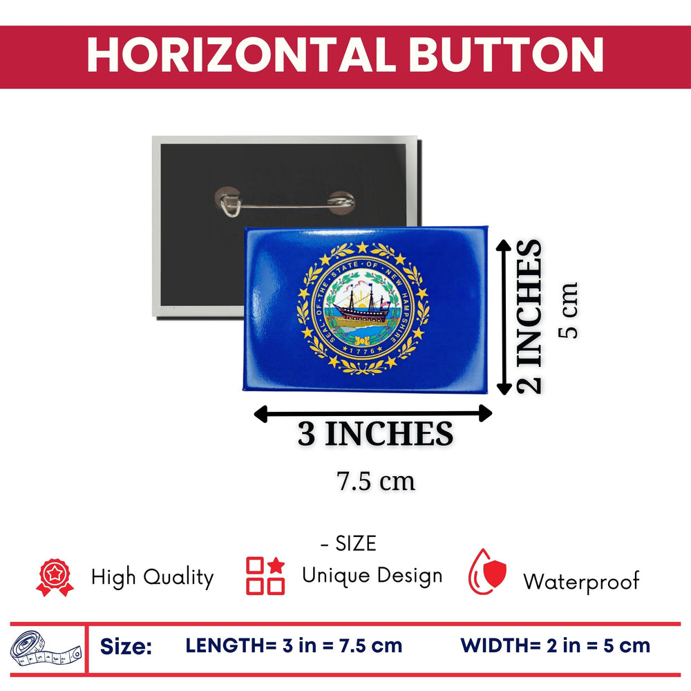 Horizontal Button - State Flag New Hampshire - USA