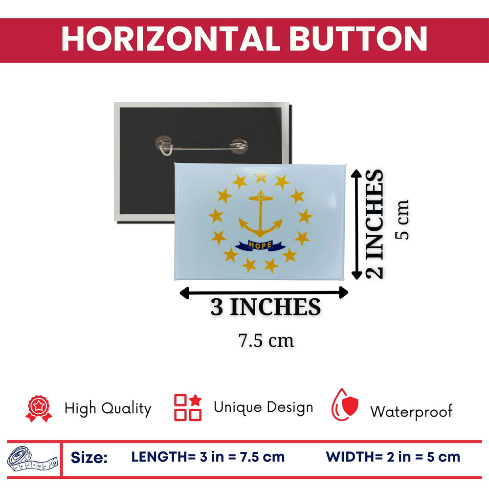 Horizontal Button - State Flag Rhode Island - USA