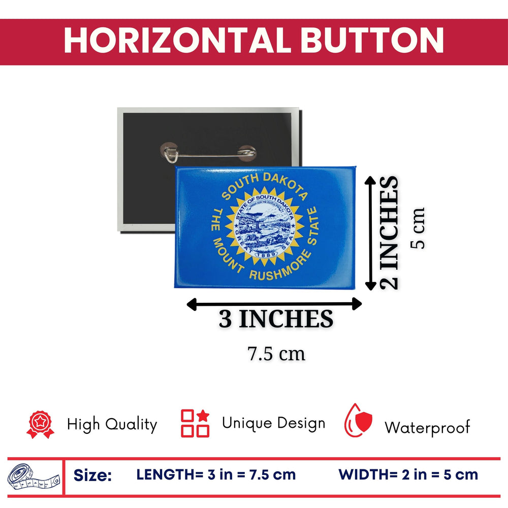 Horizontal Button - State Flag South Dakota - USA