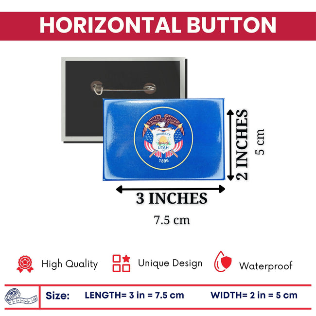 Horizontal Button - State Flag Utah - USA