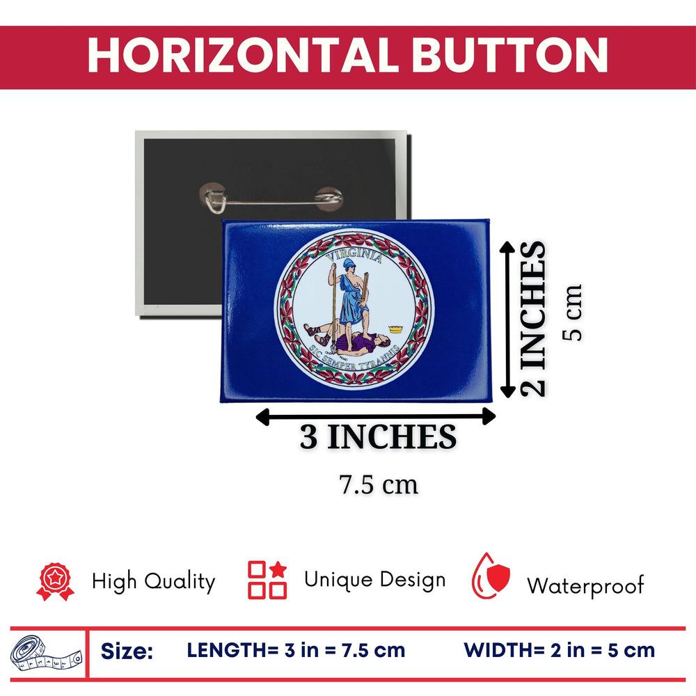Horizontal Button - State Flag Virginia - USA