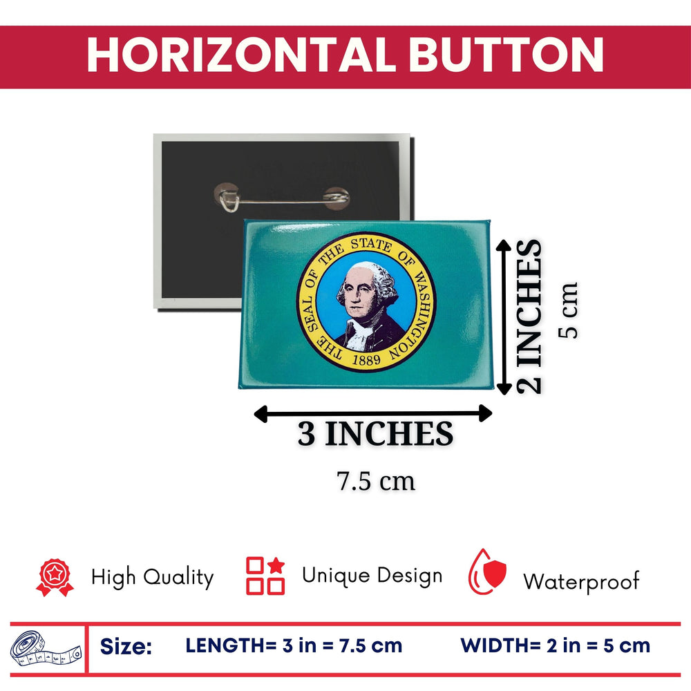 Horizontal Button - State Flag Washington - USA