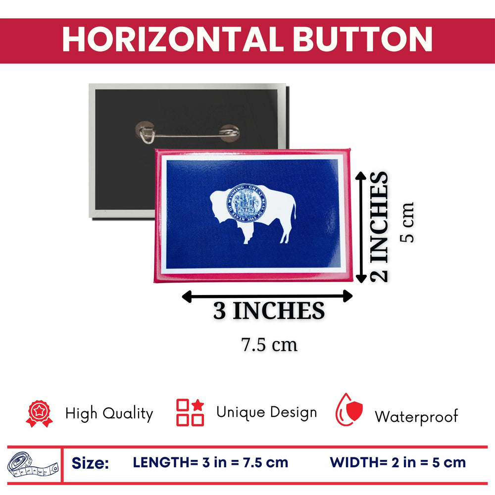 Horizontal Button - State Flag Wyoming - USA