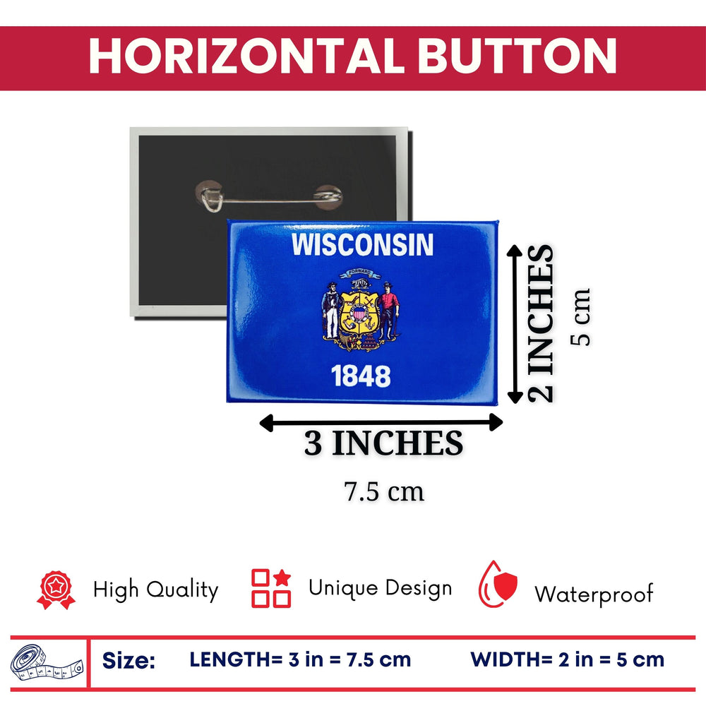 Horizontal Button - State Flag Wisconsin - USA