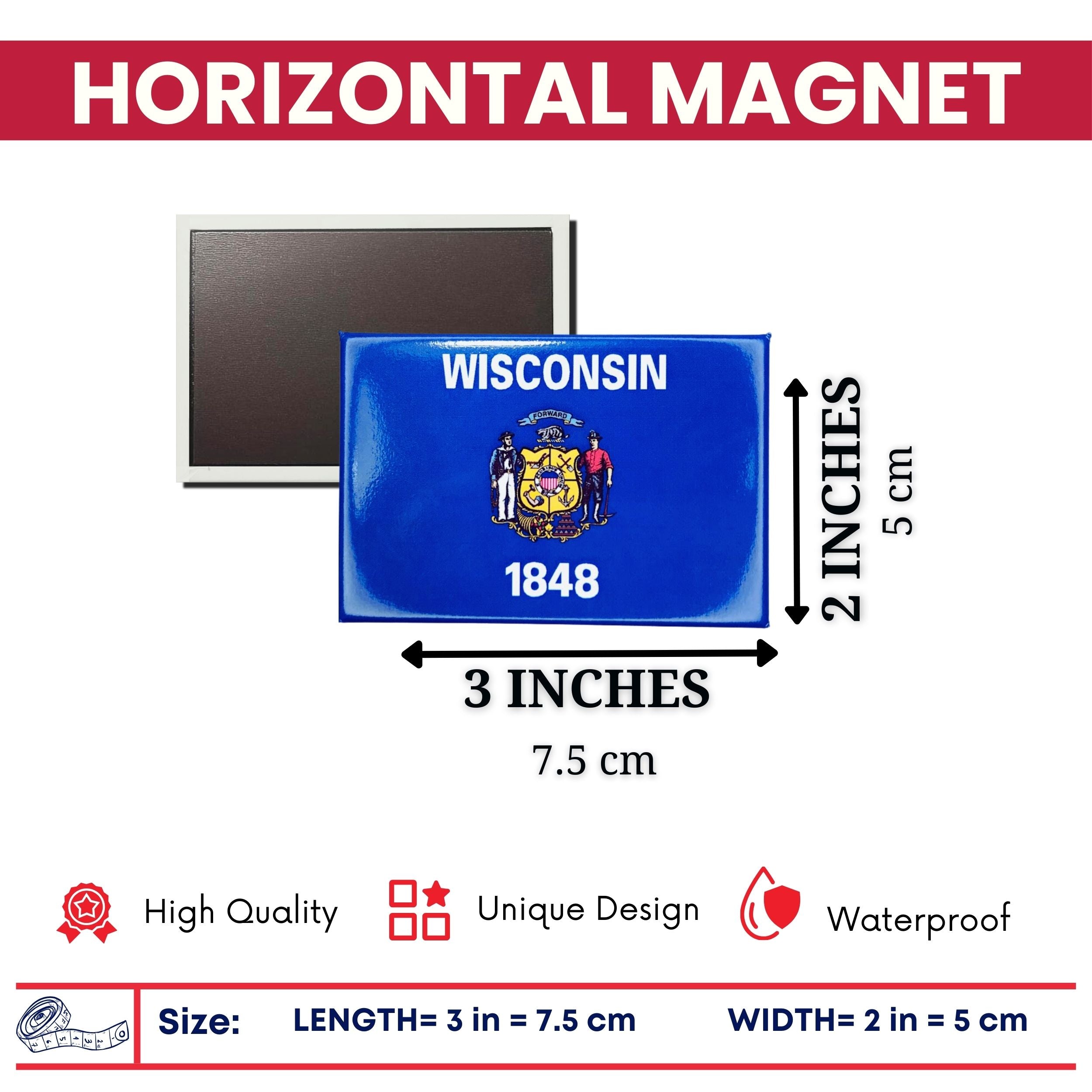 Horizontal Magnet - State Flag Wisconsin - USA