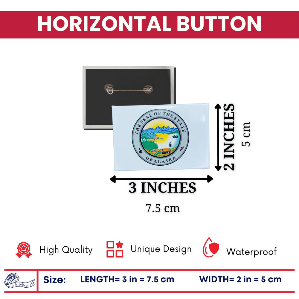 Horizontal Button - State Seal Alaska - USA