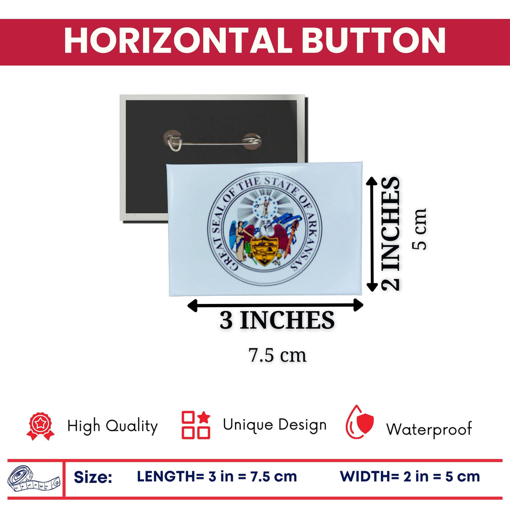 Horizontal Button - State Seal Arkansas - USA