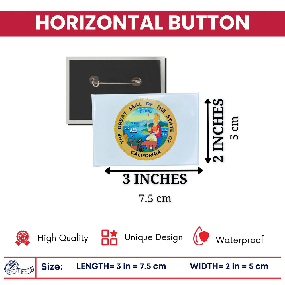 Horizontal Button - State Seal California - USA