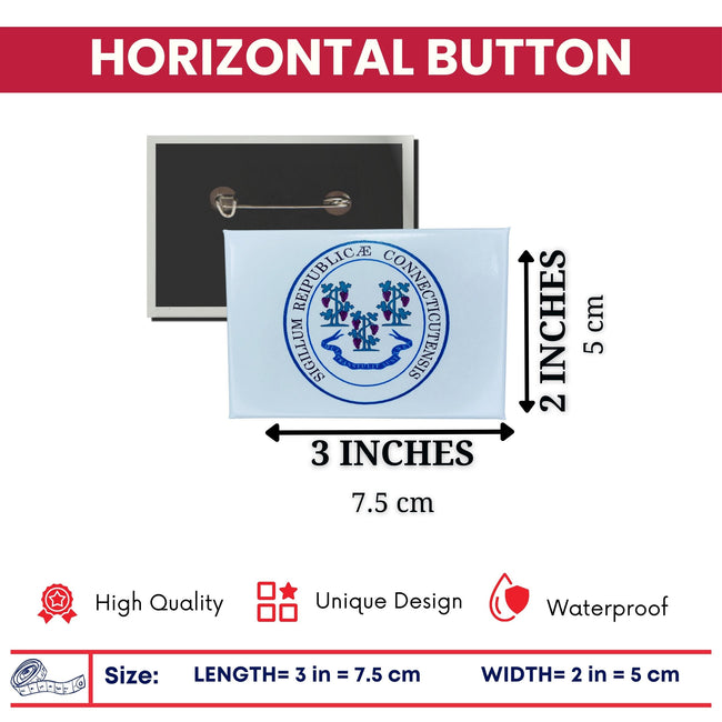 Horizontal Button - State Seal Connecticut - USA