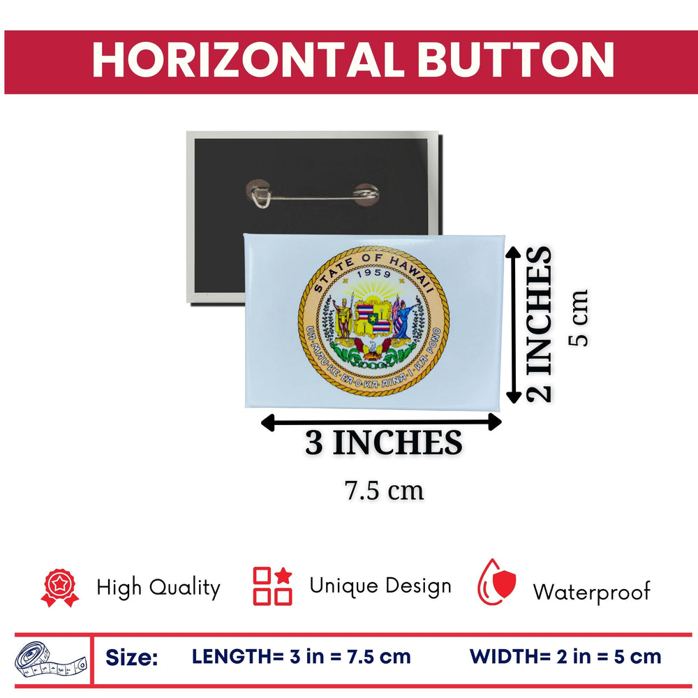 Horizontal Button - State Seal Hawaii - USA