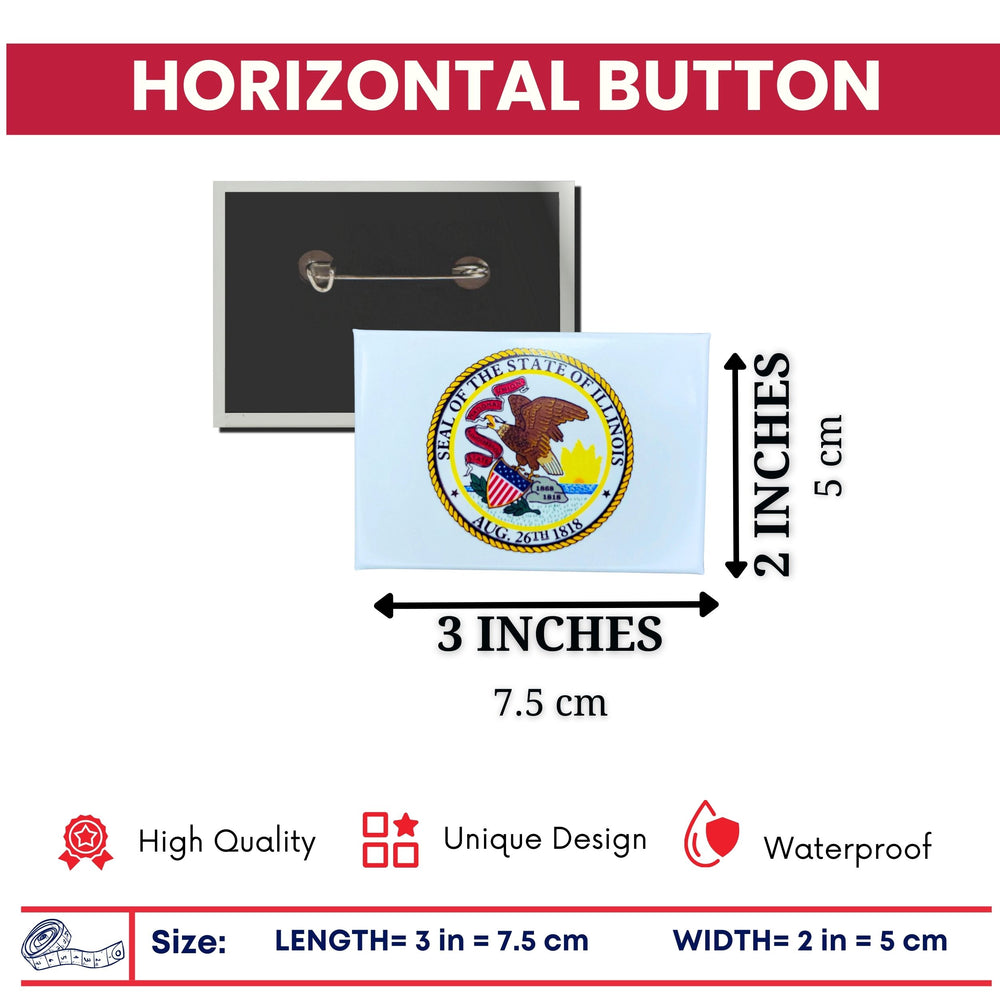 Horizontal Button - State Seal Illinois - USA