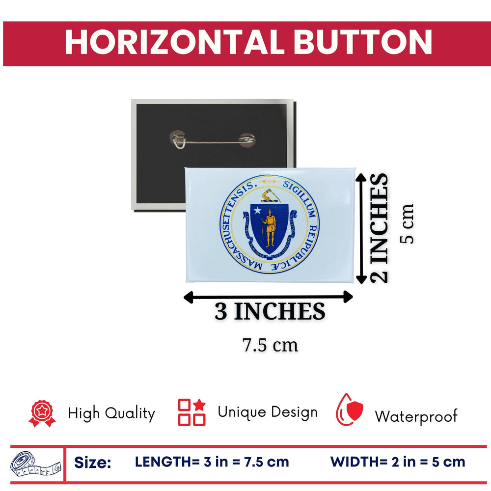 Horizontal Button - State Seal Massachusetts - USA